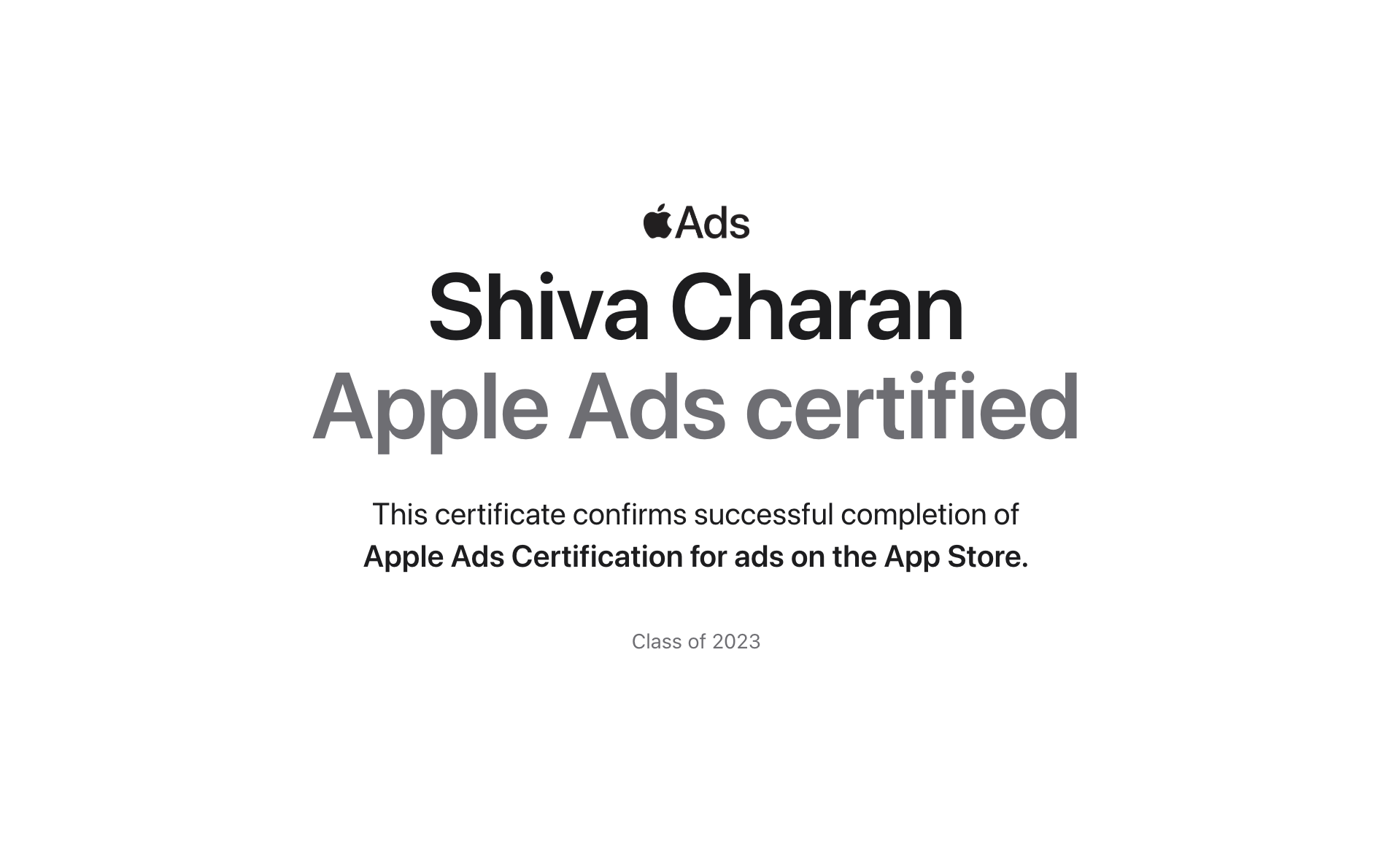 Apple Ads Certification certificate