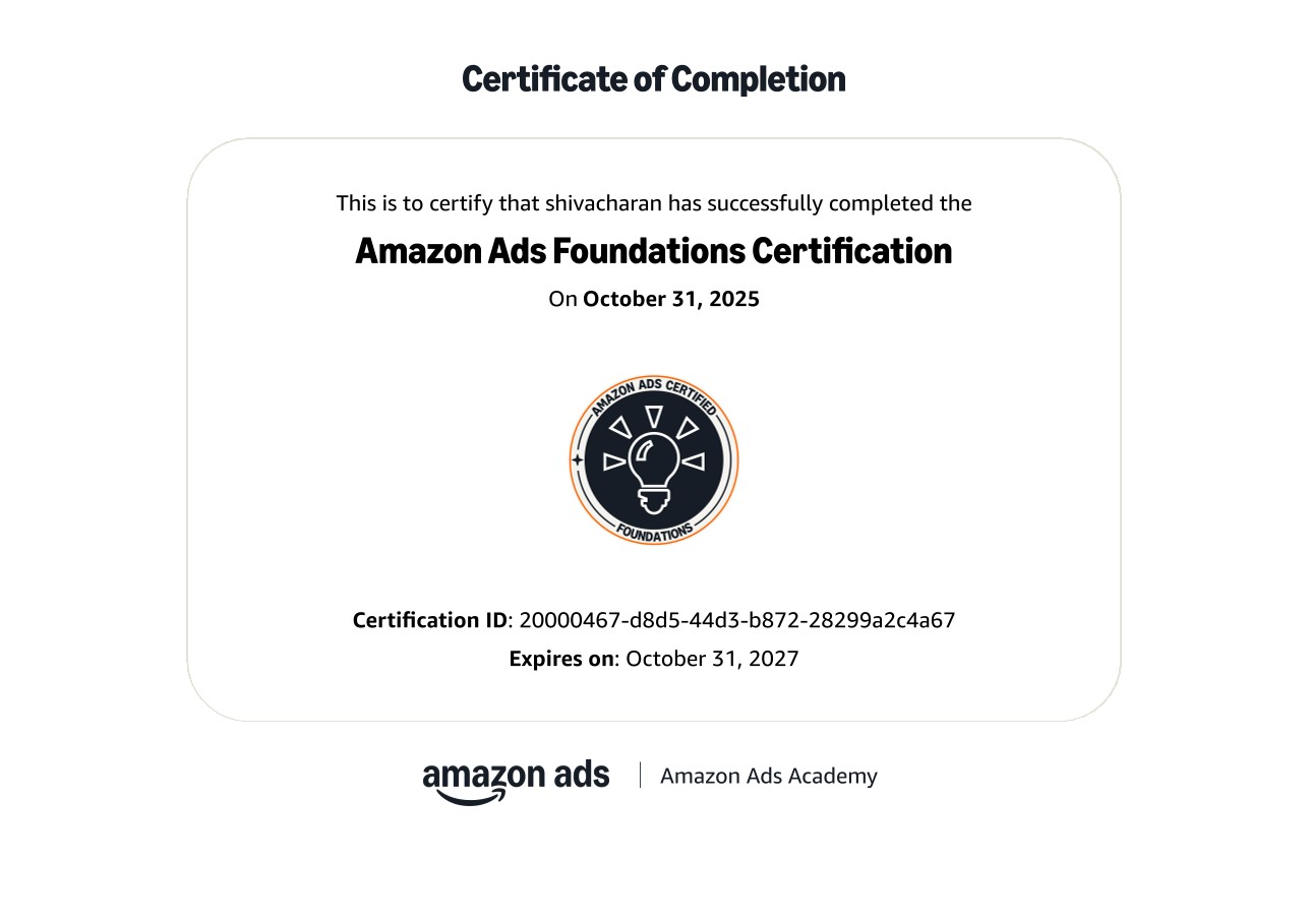 Amazon Ads Foundations certificate